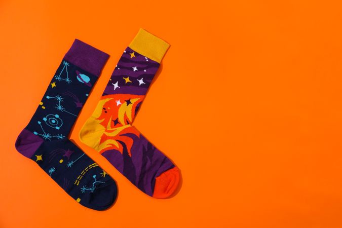 Concept of clothes for legs - socks, space for text