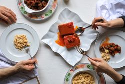 Couple having delicious meal with seafood