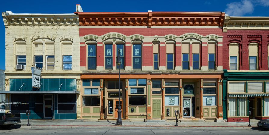 Block of structures along Main Street built in the early 1900s, Council Bluffs, Iowa