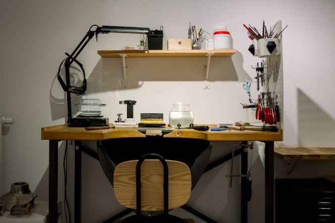 goldsmith workspace in jewelry atelier