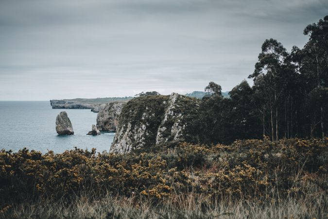 Deserted cliffs and cloudy sky