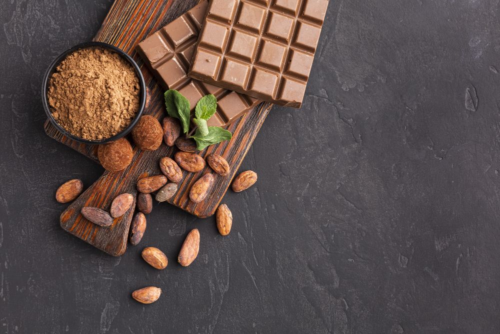 Top view of bar of chocolate with copy space