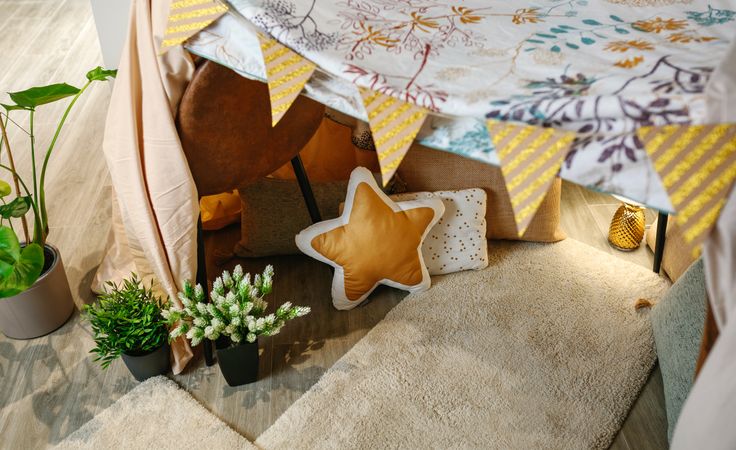 Top view of homemade tent in the living room