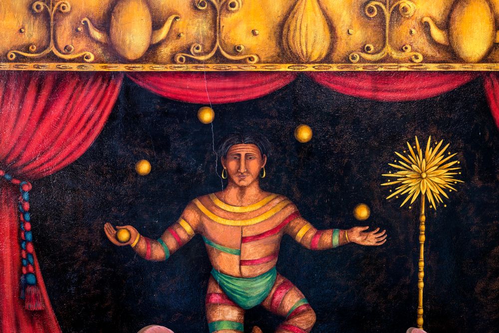 Vintage wall mural of Native American figure in Opera House