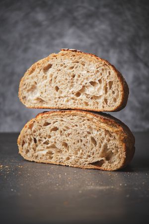 Organic sourdough bread crumb with whole wheat flour