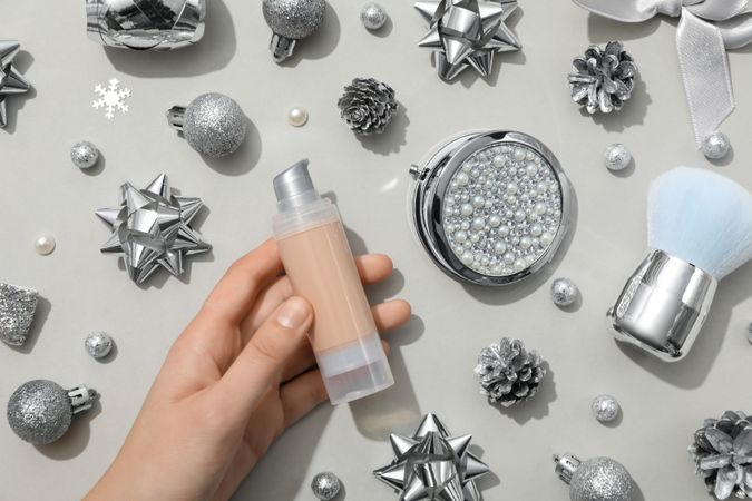 Concept of cosmetics, winter cosmetics, top view