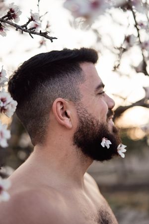 Man with flowers in beard
