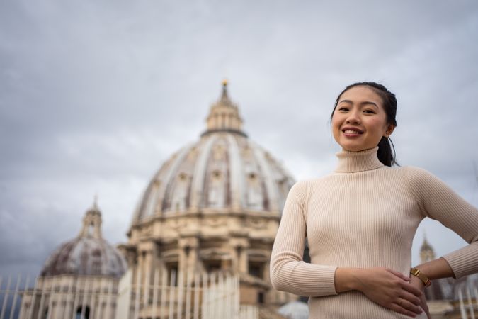 Asian female traveler walking at old city