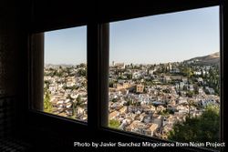 Albayzin district of Granada, Spain, from a window in the Alhambra palace 49mAVv