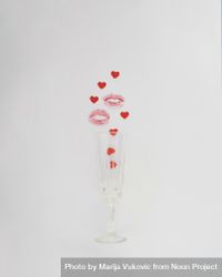 Champagne flute with lipstick mark and hearts 4AOmz0