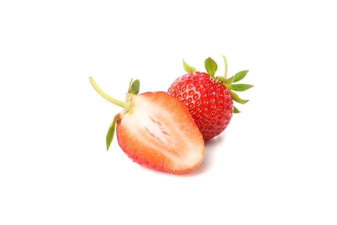 Tasty red strawberry isolated on plain background. Summer berry