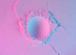 Powder texture with round impact crater in neon pink and purple lights