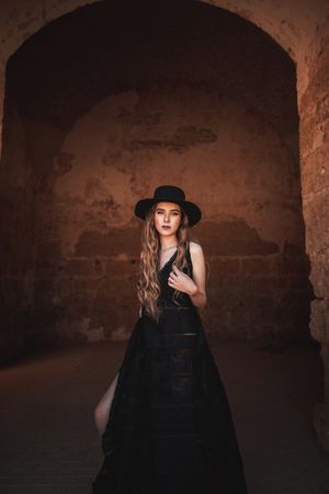 Elegant female in ancient fortress