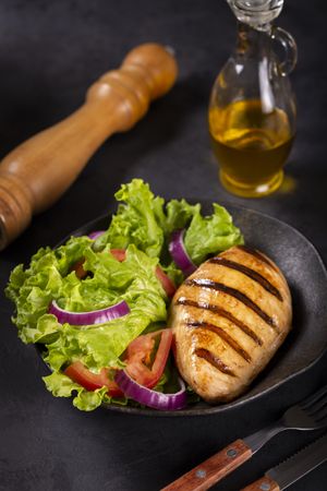 Tasty grilled chicken with salad.
