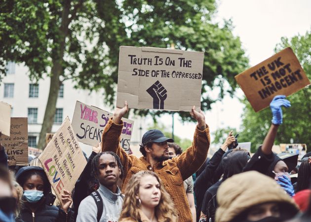 London, England, United Kingdom - June 6th, 2020: Group of people holding sign at BLM protest