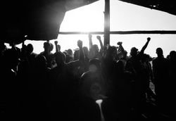 Apiai, Brazil - Aug 2006 - MST members in a meeting with hands up
