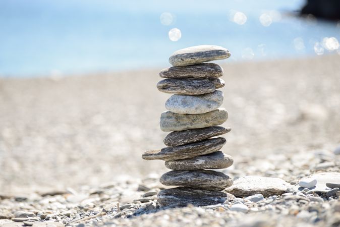 Pebbles balancing on the beach