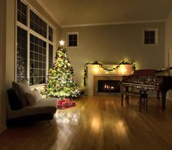 Home with Christmas decorations during night time