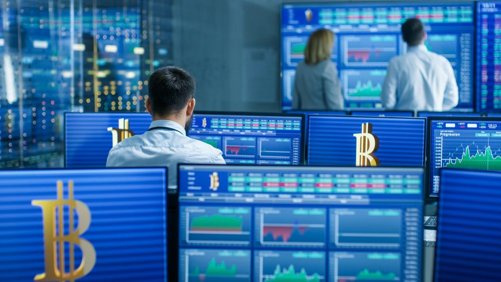 Big Stock Market Firm People Working with Cryptocurrency.