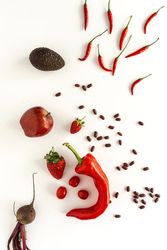 Mix of fruits and vegetables in red color