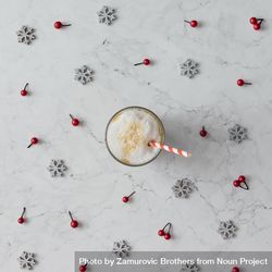 Snowflakes and berry on marble background with coffee 5wwqR5