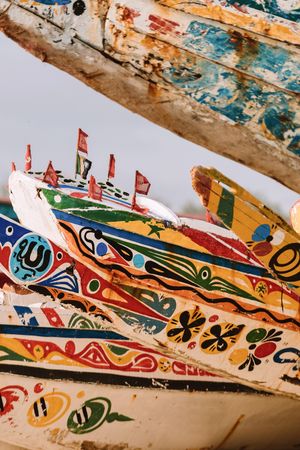 Boats with colorful fronts in harbor