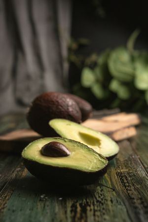 Set of freshly cut fresh avocados