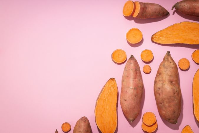 Concept of vegetables, sweet potato, space for text