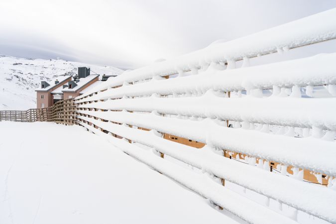 Snowy fence in the mountains of the Sierra Nevada range
