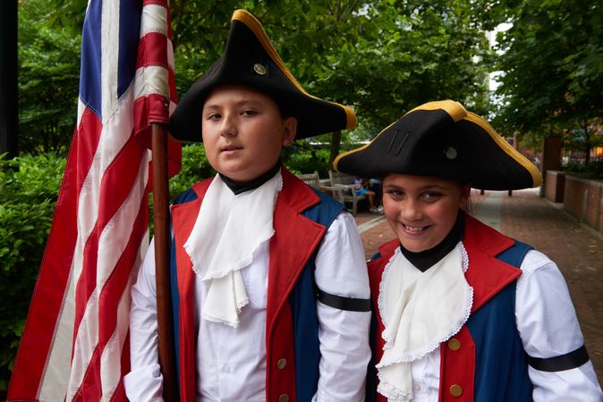 Young re-enactors parade at Independence National Historical Park, Philadelphia, Pennsylvania