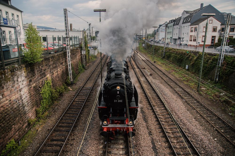 Train on rail tracks in Trier, Rheinland-Pfalz, Germany