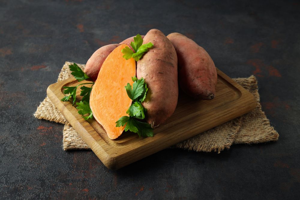 Concept of vegetables, tasty sweet potato, Batat