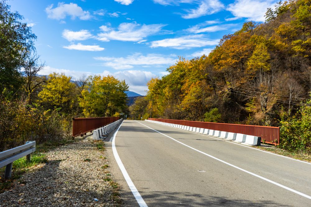 Autumnal Georgian mountain road landscape in Gombori pass