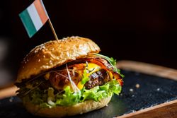 Close up of hamburger cheese and lettuce made with Irish beef