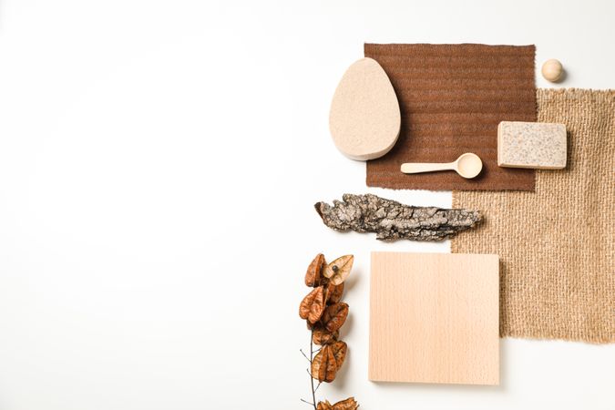 Flat lay of creative moodboard composition, space for text