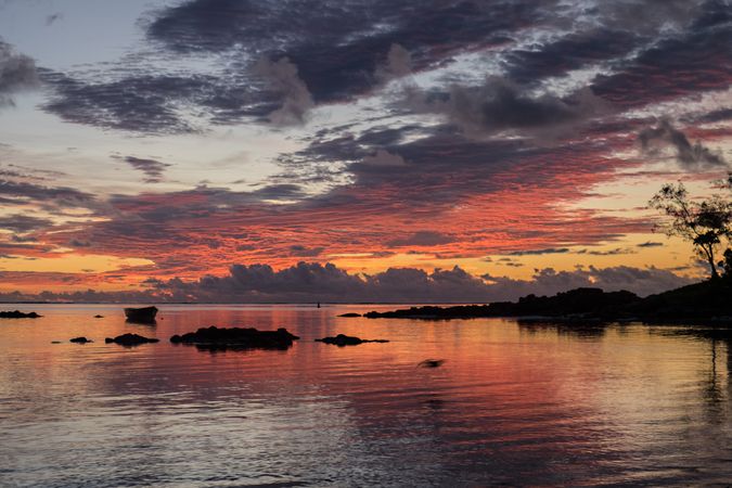 Colorful sunrise on a Mauritius Beach