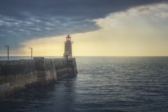 Pier and lighthouse, Fecamp harbor, Normandy France