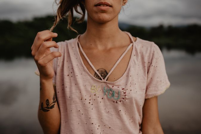 Crop portrait woman in nature