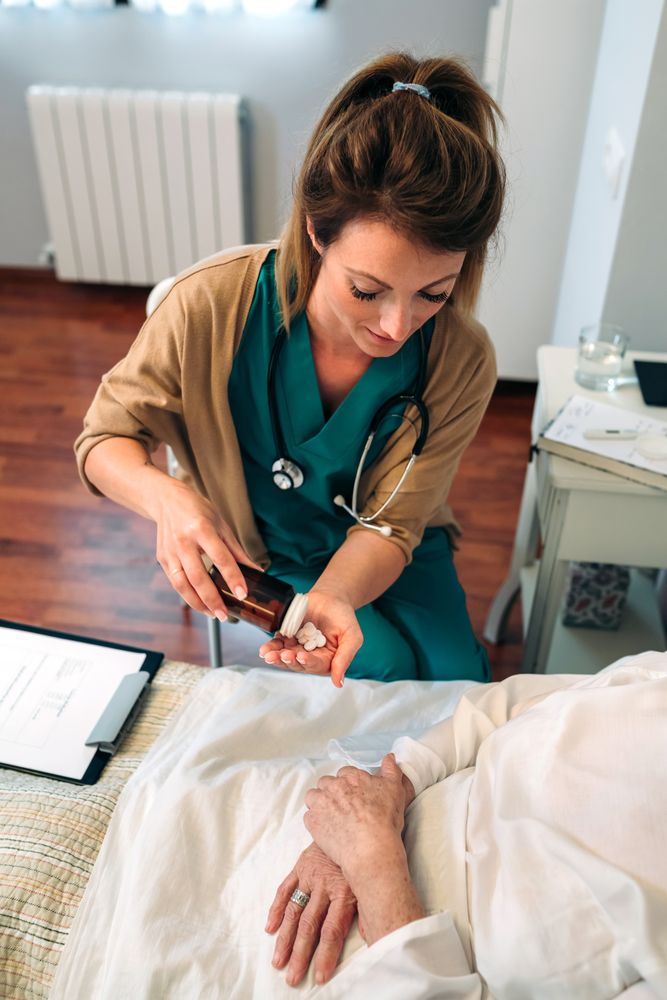 Doctor giving medication dose to older patient