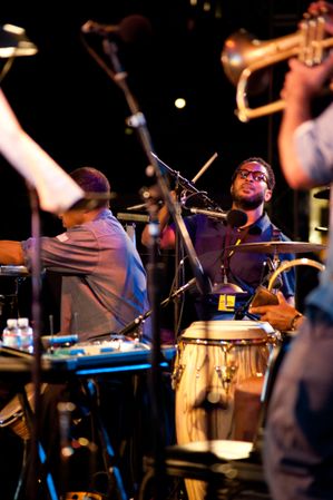 Los Angeles, CA, USA - July 12, 2012: Composer Dexter Story playing percussions