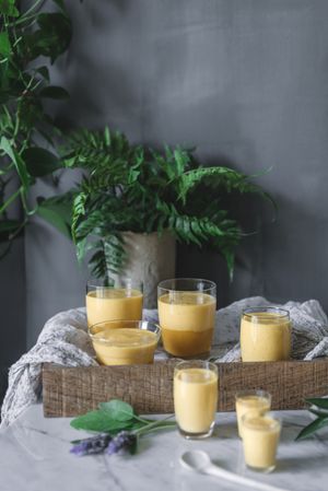 Mango dream in glass bowls on table