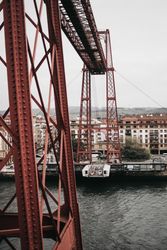 Transporter bridge over river