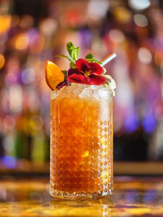 Alcoholic refreshing cocktail in pub
