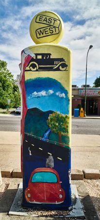 A painted gas pump (a popular art form in the state) in Chambersburg, Pennsylvania