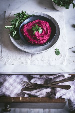 Hummus on plate
