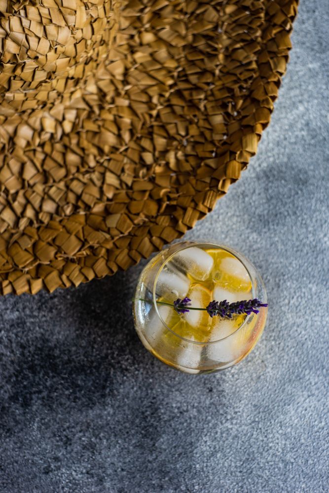 Refreshing iced beverage with lavender