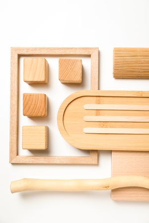 Flat lay of creative moodboard composition, top view