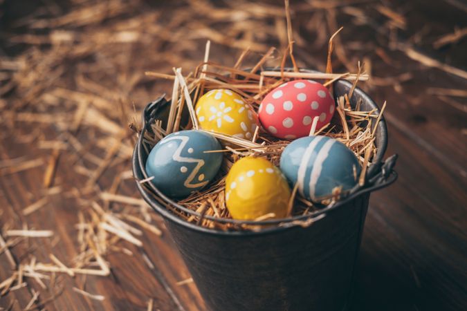 Set of Easter eggs on straw