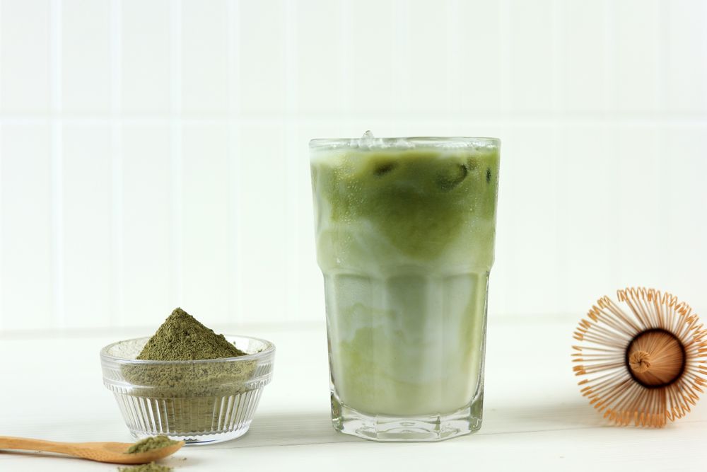 Homemade Ice Matcha Latte Green Tea.