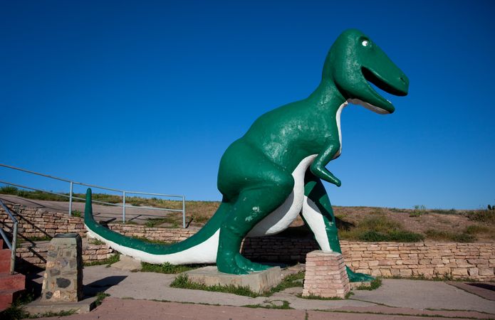 Green dinosaur figure at Dinosaur Park, Rapid City, South Dakota